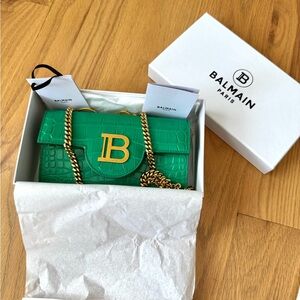 Balmain B Buzz Croc Effect Wallet on a Chain Purse